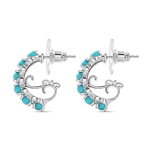 D'Joy Premium Sleeping Beauty Turquoise and Malgache Neon Apatite 4.50 ctw Skyline Drop Hoop Earrings in Rhodium Over Sterling Silver