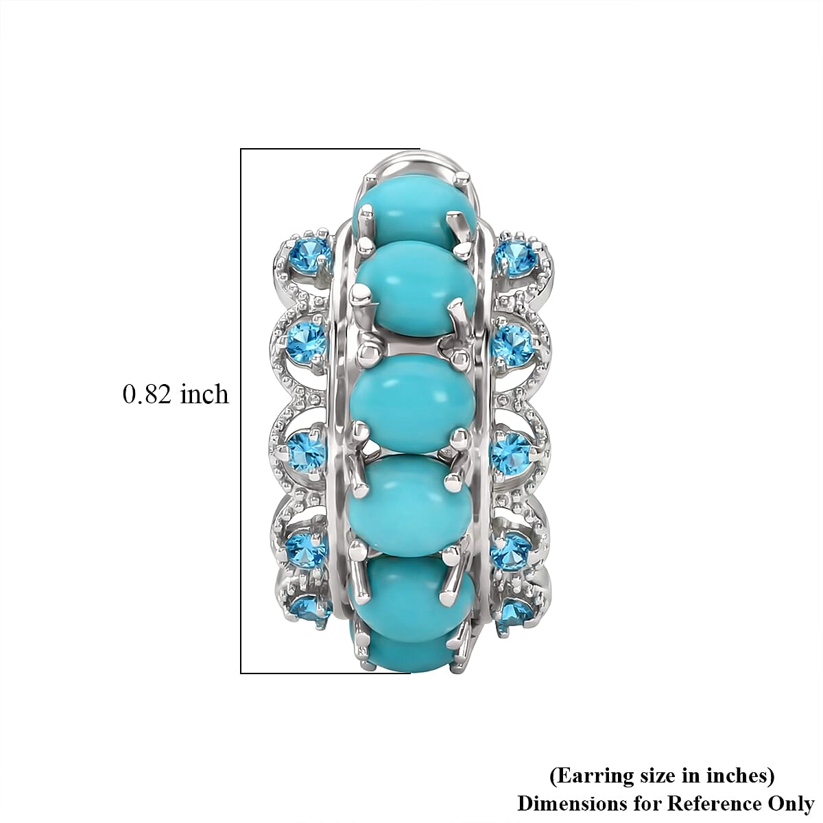 D'Joy Premium Sleeping Beauty Turquoise and Malgache Neon Apatite 4.50 ctw Skyline Drop Hoop Earrings in Rhodium Over Sterling Silver image number 4