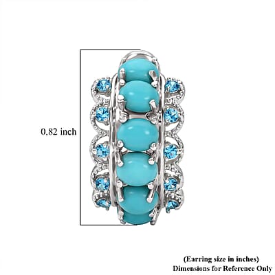 D'Joy Premium Sleeping Beauty Turquoise and Malgache Neon Apatite 4.50 ctw Skyline Drop Hoop Earrings in Rhodium Over Sterling Silver