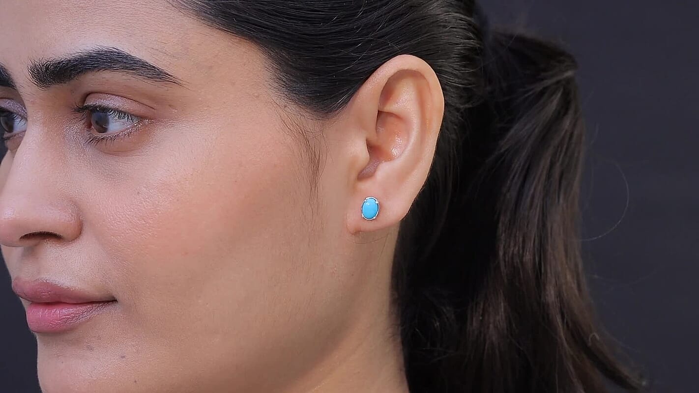 D'Joy Premium Sleeping Beauty Turquoise 1.50 ctw Stud Earrings in Rhodium Over Sterling Silver