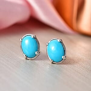 D'Joy Premium Sleeping Beauty Turquoise 1.50 ctw Stud Earrings in Rhodium Over Sterling Silver