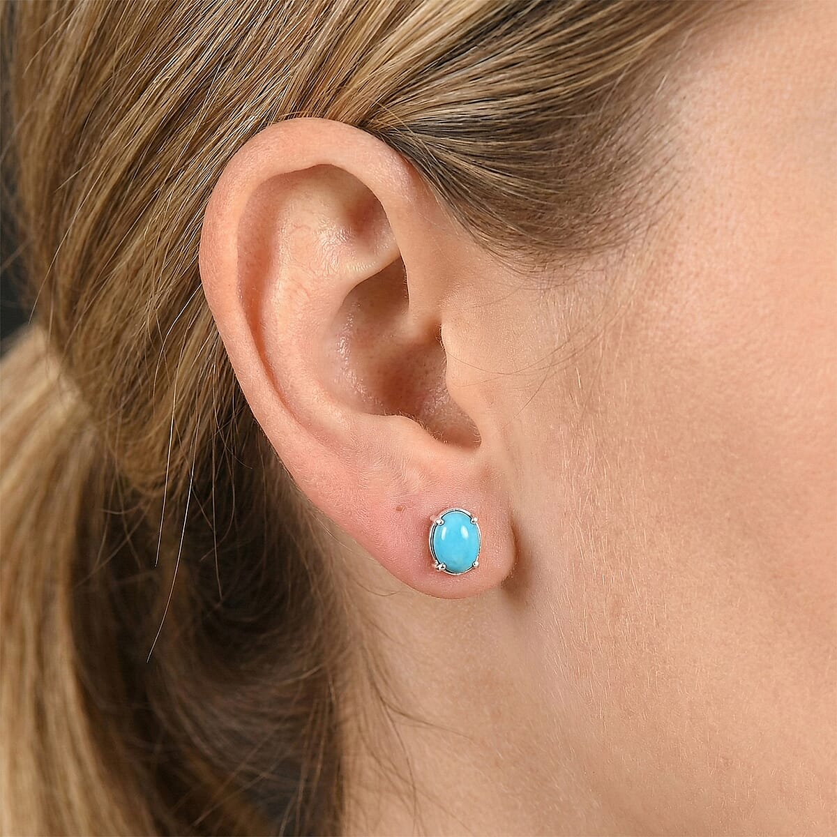D'Joy Premium Sleeping Beauty Turquoise 1.50 ctw Stud Earrings in Rhodium Over Sterling Silver image number 2