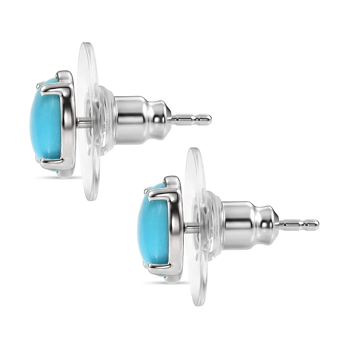 D'Joy Premium Sleeping Beauty Turquoise 1.50 ctw Stud Earrings in Rhodium Over Sterling Silver image number 3