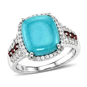 D'Joy Premium Sleeping Beauty Turquoise and Multi Gemstone 6.00 ctw Ring in Rhodium Over Sterling Silver (Size 10.0)