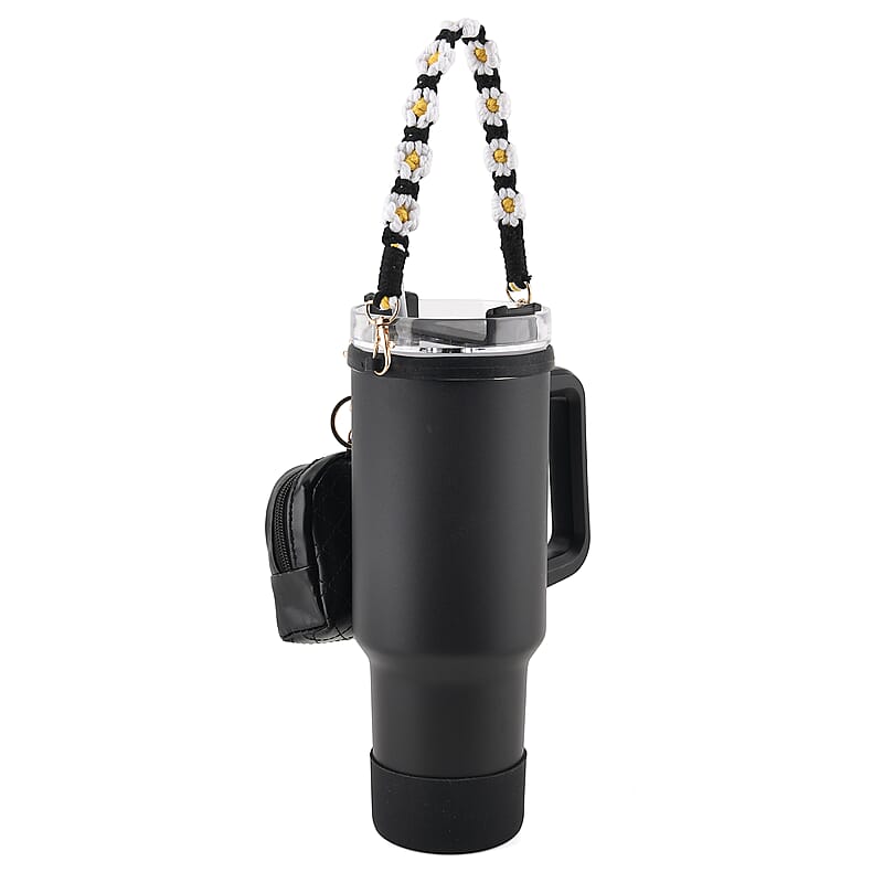 Livmore Black Stainless Steel Tumbler with Straw and Small Bag