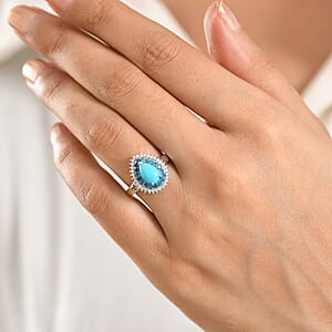 D'Joy Premium Sleeping Beauty Turquoise and Multi Gemstone 1.80 ctw Skyfall Radiance Ring in Rhodium Over Sterling Silver (Size 10.0) (Del. in 8-10 Days)