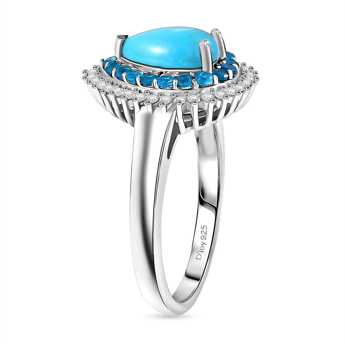 D'Joy Premium Sleeping Beauty Turquoise and Multi Gemstone 1.80 ctw Skyfall Radiance Ring in Rhodium Over Sterling Silver (Size 10.0) (Del. in 8-10 Days) image number 3