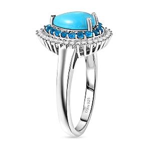 D'Joy Premium Sleeping Beauty Turquoise and Multi Gemstone 1.80 ctw Skyfall Radiance Ring in Rhodium Over Sterling Silver (Size 10.0) (Del. in 8-10 Days)