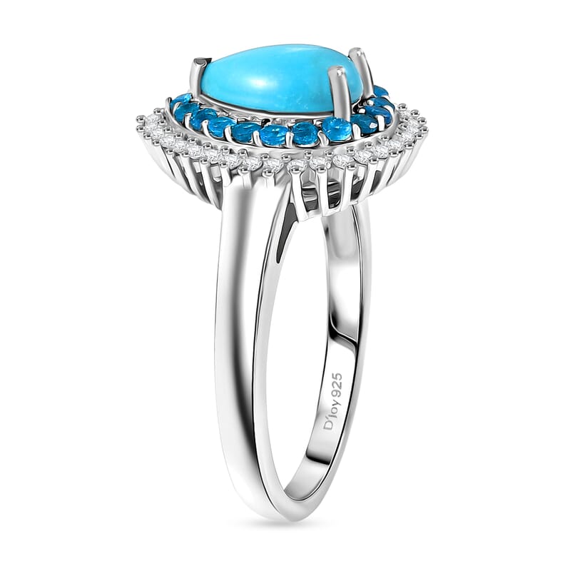D'Joy Premium Sleeping Beauty Turquoise and Multi Gemstone 1.80 ctw Skyfall Radiance Ring in Rhodium Over Sterling Silver (Size 10.0)