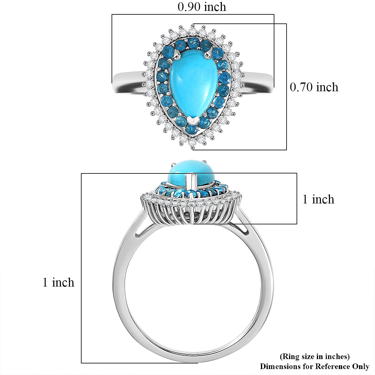 D'Joy Premium Sleeping Beauty Turquoise and Multi Gemstone 1.80 ctw Skyfall Radiance Ring in Rhodium Over Sterling Silver (Size 10.0) (Del. in 8-10 Days) image number 5