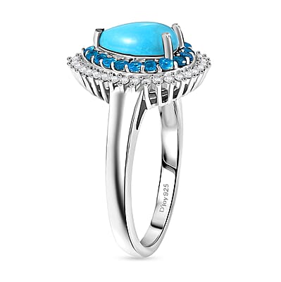 D'Joy Premium Sleeping Beauty Turquoise and Multi Gemstone 1.80 ctw Skyfall Radiance Ring in Rhodium Over Sterling Silver (Size 7.0)