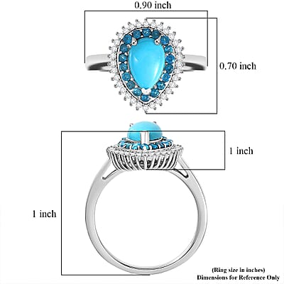 D'Joy Premium Sleeping Beauty Turquoise and Multi Gemstone 1.80 ctw Skyfall Radiance Ring in Rhodium Over Sterling Silver (Size 7.0)