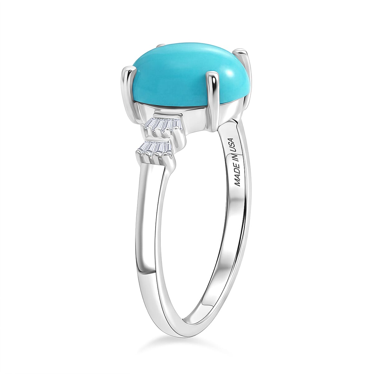 D'Joy AAA Sleeping Beauty Turquoise and Diamond 2.50 ctw Ballerina Ring in Rhodium Over Sterling Silver (Size 10.0) image number 3