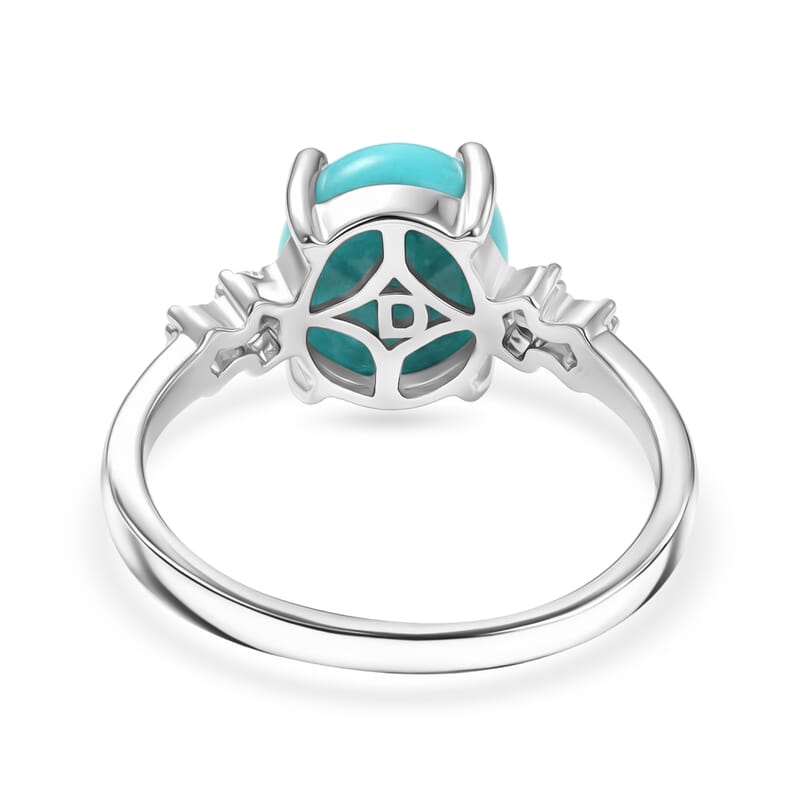 D'Joy AAA Sleeping Beauty Turquoise and Diamond 2.50 ctw Ballerina Ring in Rhodium Over Sterling Silver (Size 10.0)