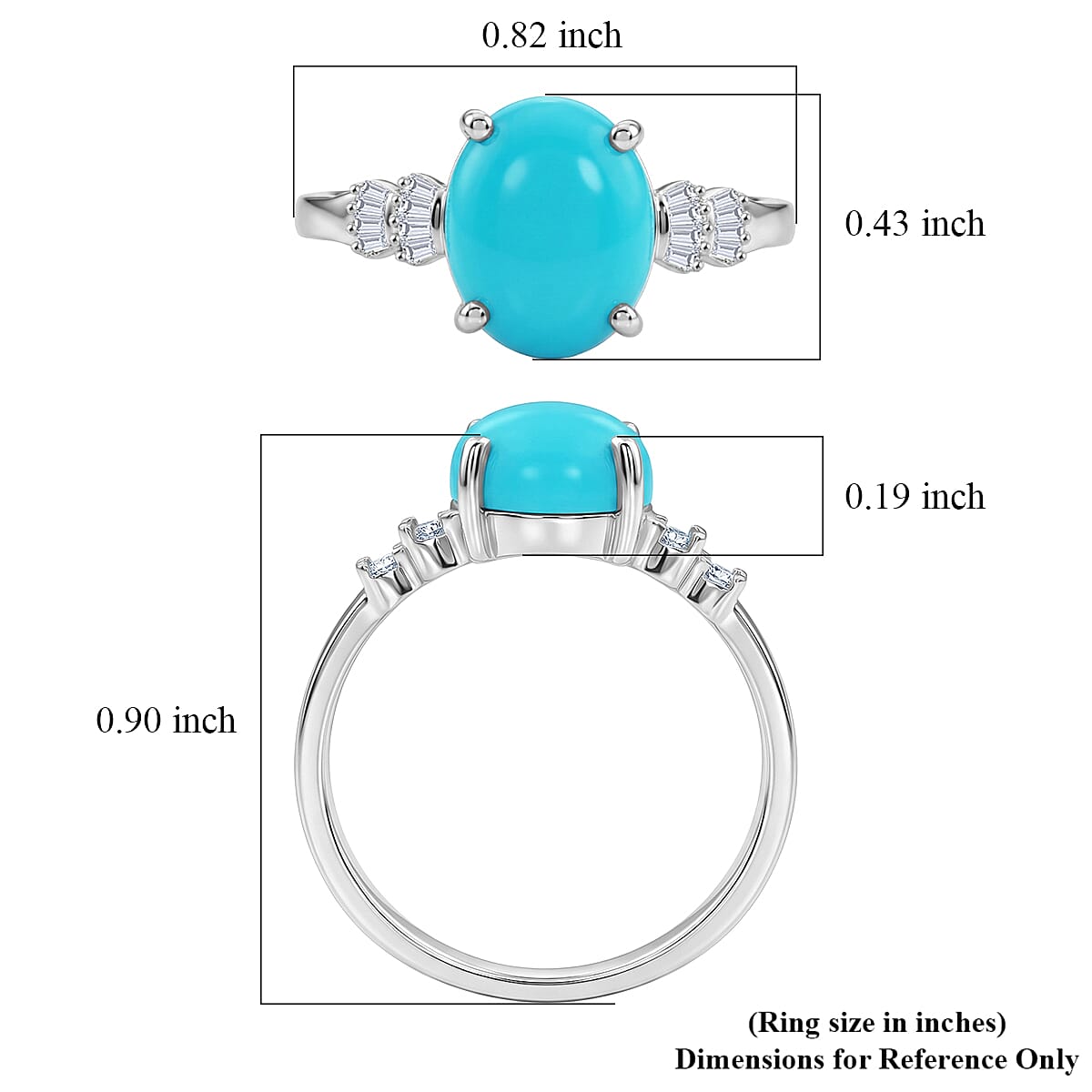 D'Joy AAA Sleeping Beauty Turquoise and Diamond 2.50 ctw Ballerina Ring in Rhodium Over Sterling Silver (Size 10.0) image number 5