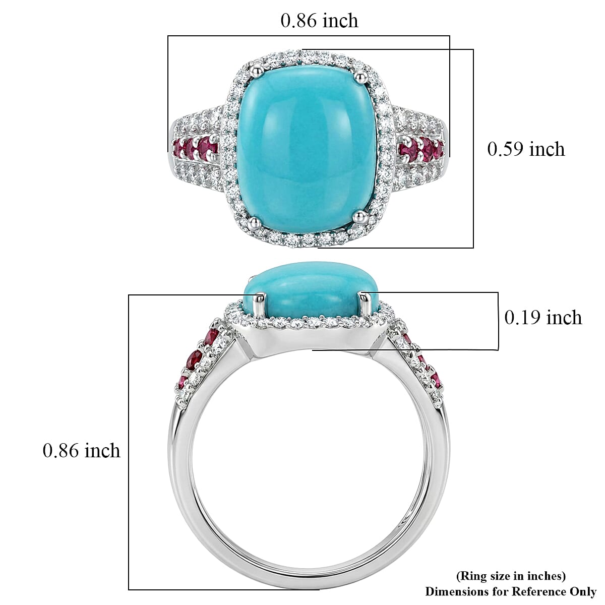 D'Joy Premium Sleeping Beauty Turquoise and Multi Gemstone 6.00 ctw Sky Crown Halo Ring in Rhodium Over Sterling Silver (Size 7.0)