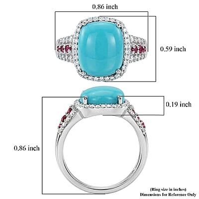 D'Joy Premium Sleeping Beauty Turquoise and Multi Gemstone 6.00 ctw Sky Crown Halo Ring in Rhodium Over Sterling Silver (Size 7.0)