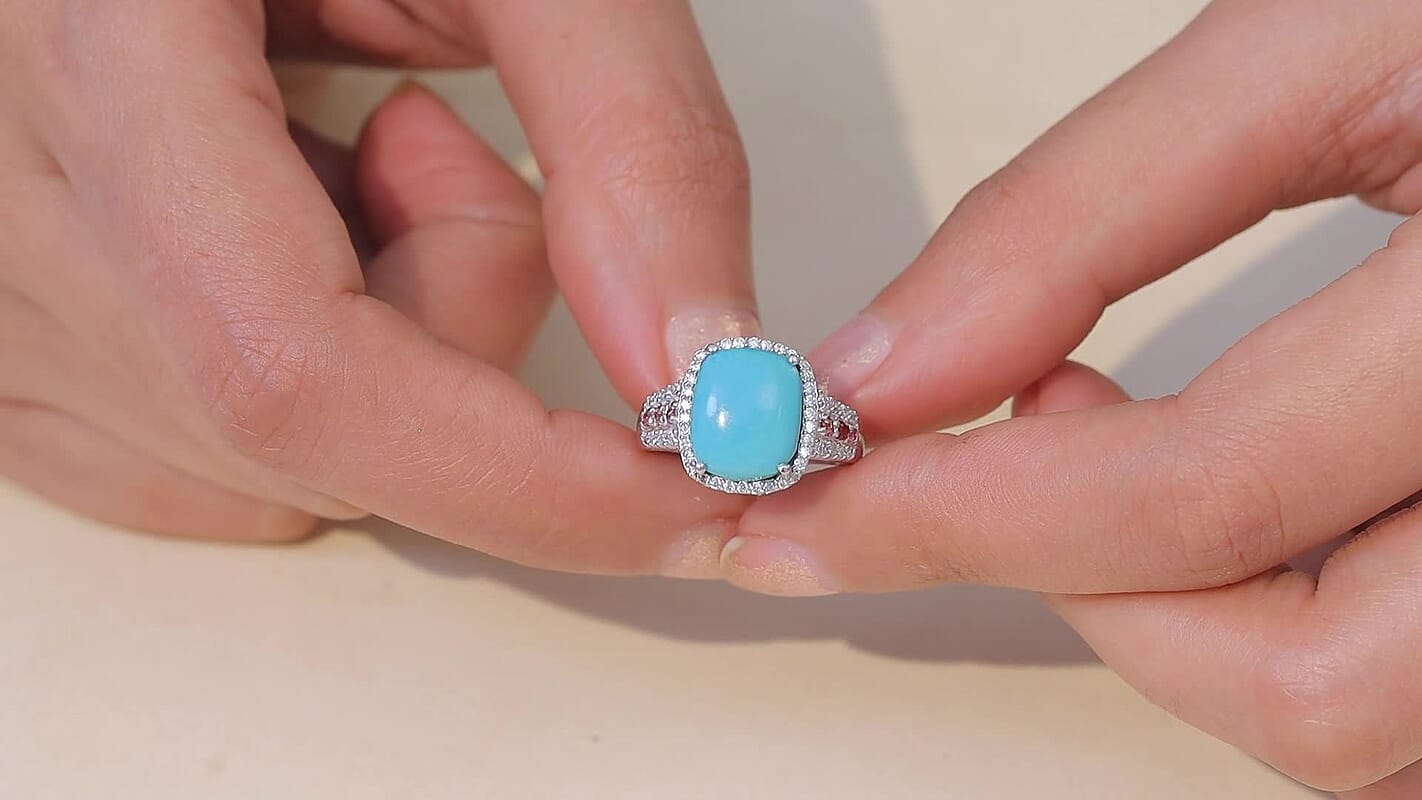 D'Joy Premium Sleeping Beauty Turquoise, Multi Gemstone Ring in Rhodium Over Sterling Silver (Size 10.0) 6.00 ctw