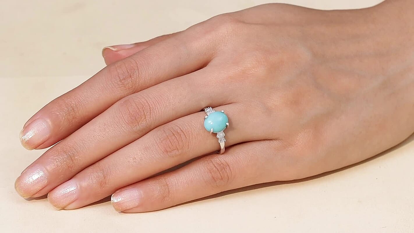 D'Joy AAA Sleeping Beauty Turquoise, Diamond Ring in Rhodium Over Sterling Silver (Size 10.0) 2.50 ctw