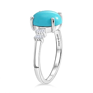 D'Joy AAA Sleeping Beauty Turquoise and Diamond 2.50 ctw Ballerina Ring in Rhodium Over Sterling Silver (Size 7.0)