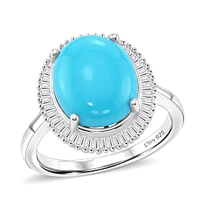 D'Joy Premium Sleeping Beauty Turquoise and Diamond 4.50 ctw Celestial Crown Halo Ring in Rhodium Over Sterling Silver (Size 6.0)