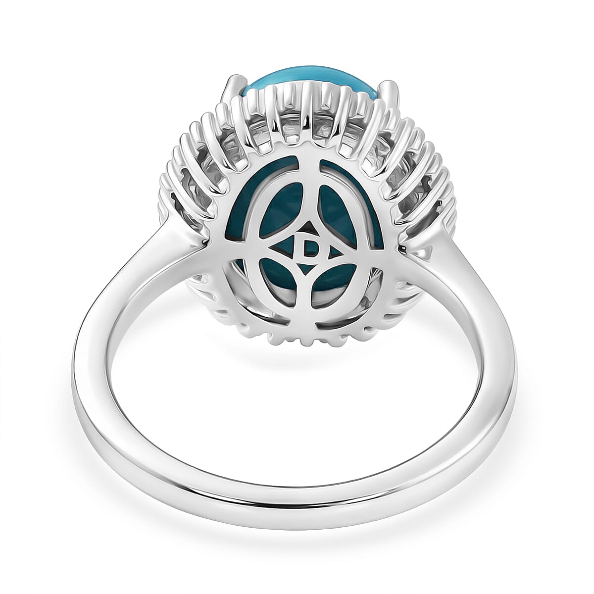 D'Joy Premium Sleeping Beauty Turquoise and Diamond 4.50 ctw Celestial Crown Halo Ring in Rhodium Over Sterling Silver (Size 6.0) image number 4