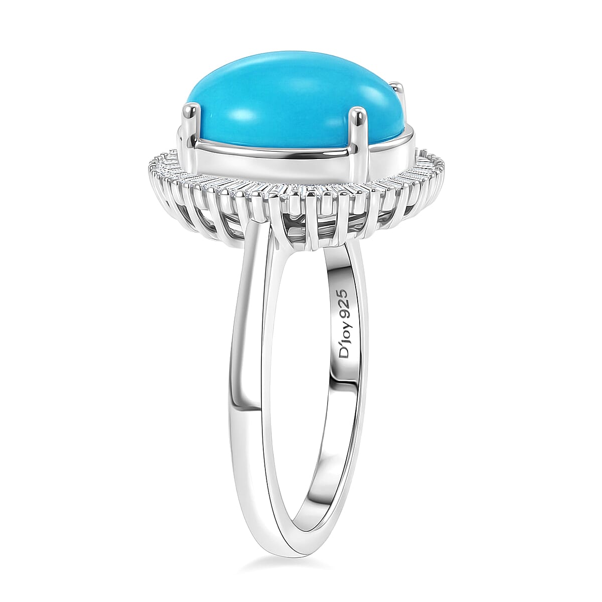 D'Joy Premium Sleeping Beauty Turquoise and Diamond 4.50 ctw Celestial Crown Halo Ring in Rhodium Over Sterling Silver (Size 7.0) image number 3