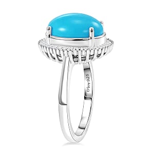 D'Joy Premium Sleeping Beauty Turquoise and Diamond 4.50 ctw Celestial Crown Halo Ring in Rhodium Over Sterling Silver (Size 7.0)