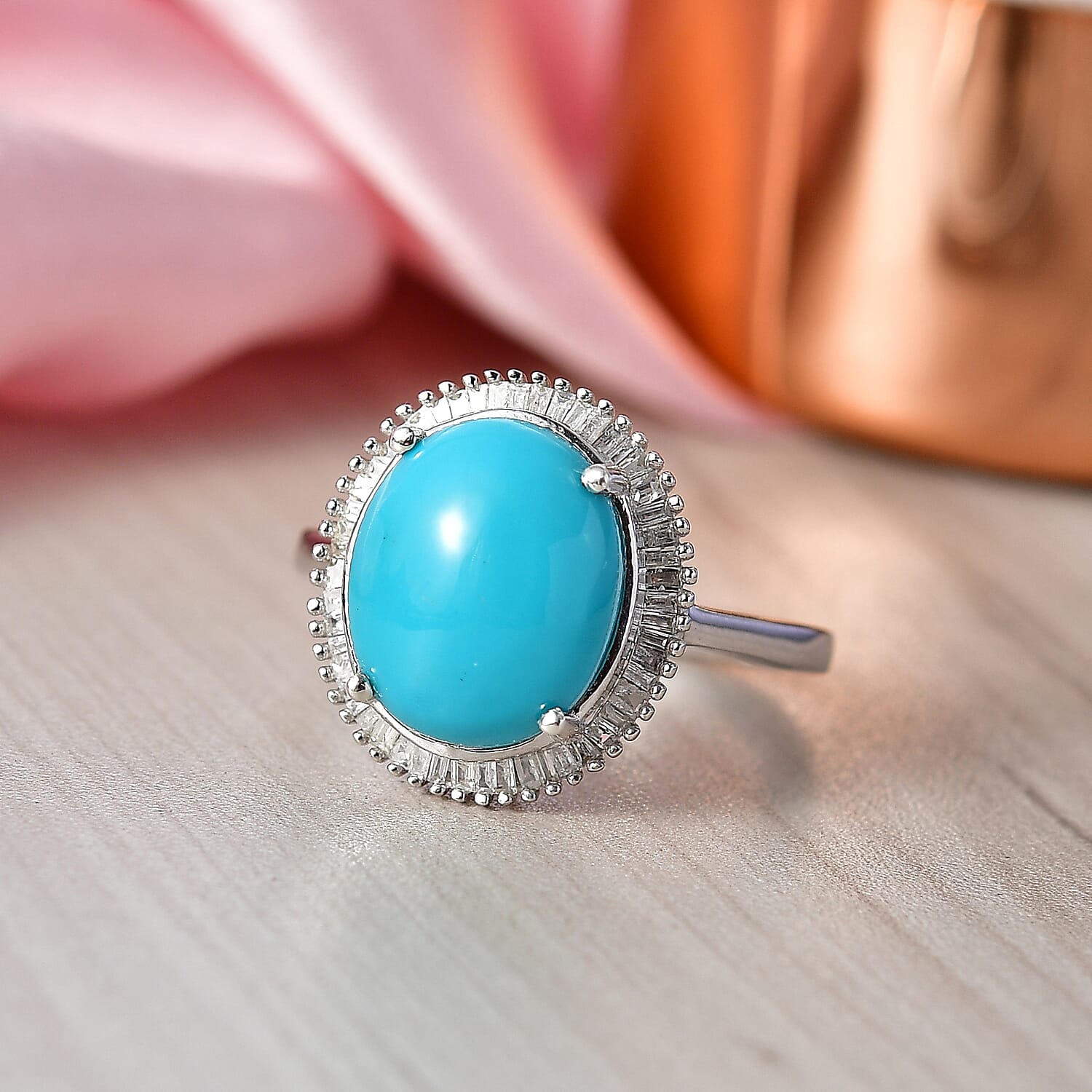 D'Joy Premium Sleeping Beauty Turquoise and Diamond 4.50 ctw Celestial Crown Halo Ring in Rhodium Over Sterling Silver (Size 8.0)