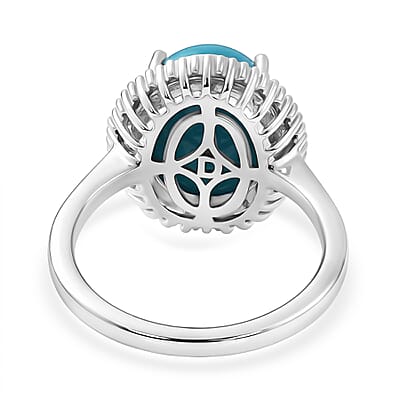 D'Joy Premium Sleeping Beauty Turquoise and Diamond 4.50 ctw Celestial Crown Halo Ring in Rhodium Over Sterling Silver (Size 8.0)