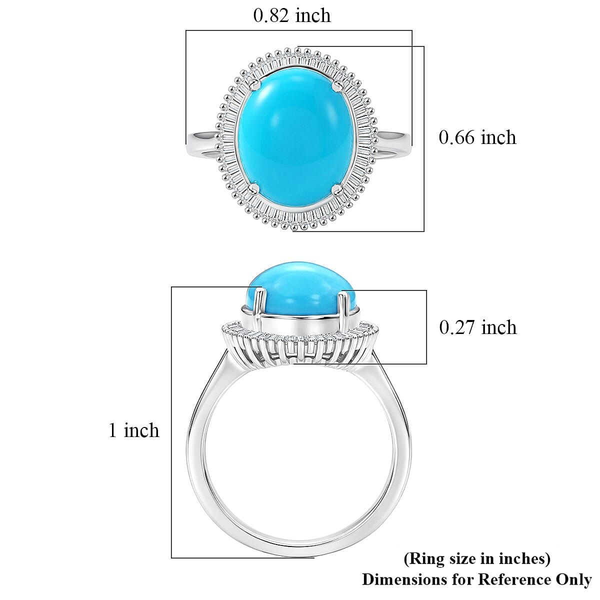 D'Joy Premium Sleeping Beauty Turquoise and Diamond 4.50 ctw Celestial Crown Halo Ring in Rhodium Over Sterling Silver (Size 8.0)