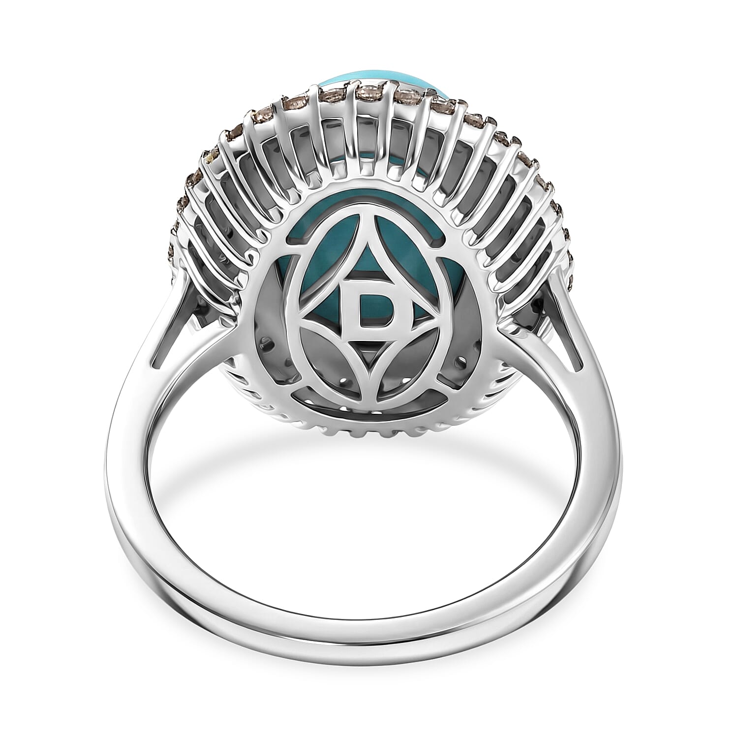 D'Joy Premium Sleeping Beauty Turquoise, Champagne Zircon and White Zircon 6.00 ctw Skyline Heirloom Ring in Rhodium Over Sterling Silver (Size 10.0)