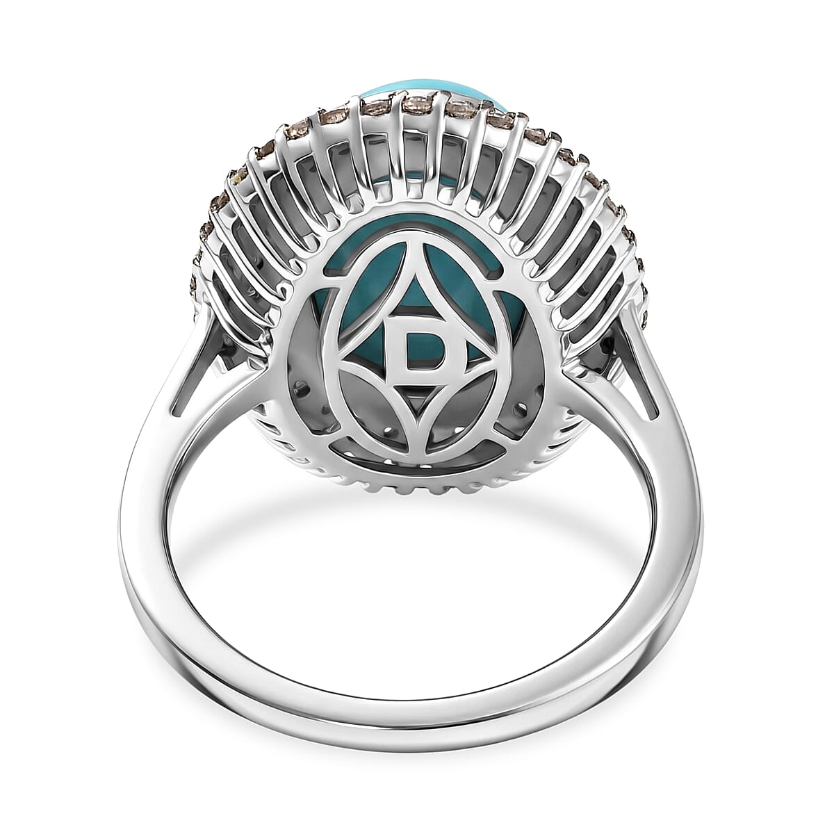 D'Joy Premium Sleeping Beauty Turquoise, Champagne Zircon and White Zircon 6.00 ctw Skyline Heirloom Ring in Rhodium Over Sterling Silver (Size 10.0) image number 4