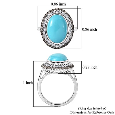 D'Joy Premium Sleeping Beauty Turquoise, Champagne Zircon and White Zircon 6.00 ctw Skyline Heirloom Ring in Rhodium Over Sterling Silver (Size 10.0)
