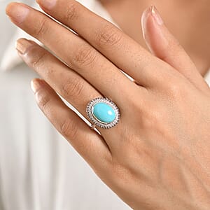 D'Joy Premium Sleeping Beauty Turquoise, Champagne Zircon and White Zircon 6.00 ctw Skyline Heirloom Ring in Rhodium Over Sterling Silver (Size 6.0)