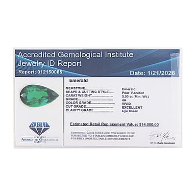 Certified and Appraised AAAA Kagem Zambian Emerald (Pear Free Size) 5.00 ctw