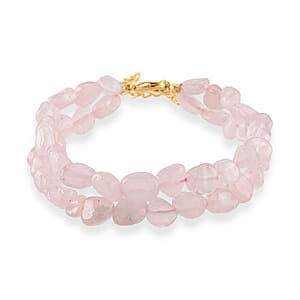 Galilea Rose Quartz Beads Bracelet in Goldtone (7-8.5In)