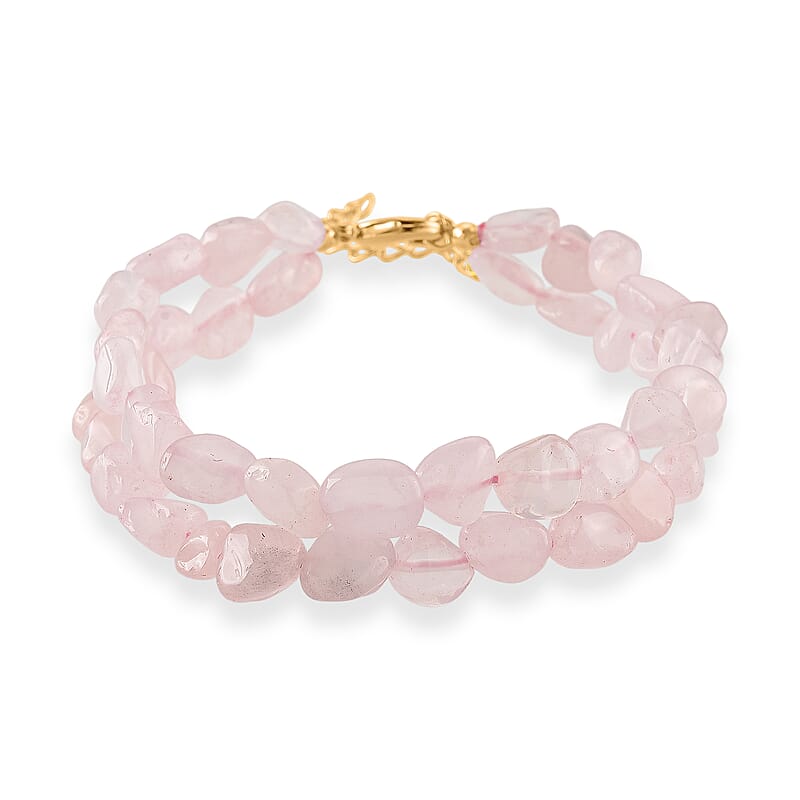 Galilea Rose Quartz 2-Row Beaded Bracelet in Goldtone (7-8.5In)