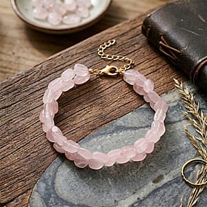 Galilea Rose Quartz Beads Bracelet in Goldtone (7-8.5In)