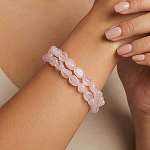 Galilea Rose Quartz Beads Bracelet in Goldtone (7-8.5In)