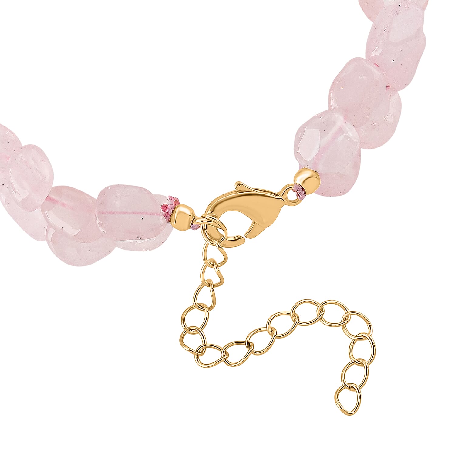 Galilea Rose Quartz 2-Row Beaded Bracelet in Goldtone (7-8.5In)