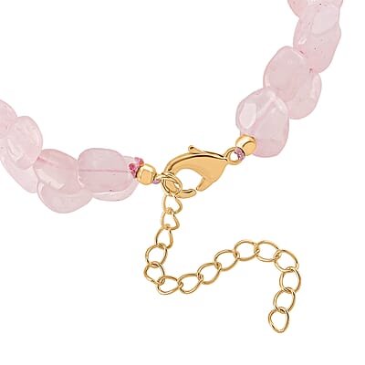 Galilea Rose Quartz 2-Row Beaded Bracelet in Goldtone (7-8.5In)