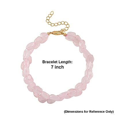 Galilea Rose Quartz 2-Row Beaded Bracelet in Goldtone (7-8.5In)