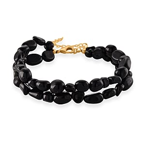 Black Obsidian 2-Row Beaded Bracelet in Goldtone (7-8.5In)