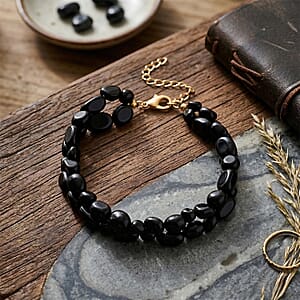 Black Obsidian 2-Row Beaded Bracelet in Goldtone (7-8.5In)