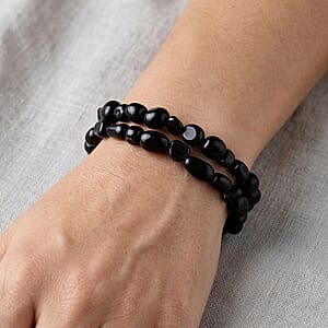 Black Obsidian 2-Row Beaded Bracelet in Goldtone (7-8.5In)