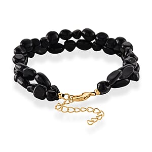Black Obsidian 2-Row Beaded Bracelet in Goldtone (7-8.5In)