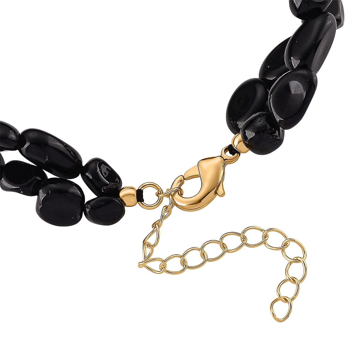 Black Obsidian 2-Row Beaded Bracelet in Goldtone (7-8.5In) image number 4