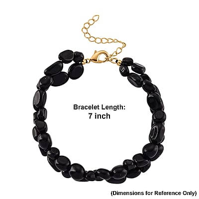 Black Obsidian 2-Row Beaded Bracelet in Goldtone (7-8.5In)