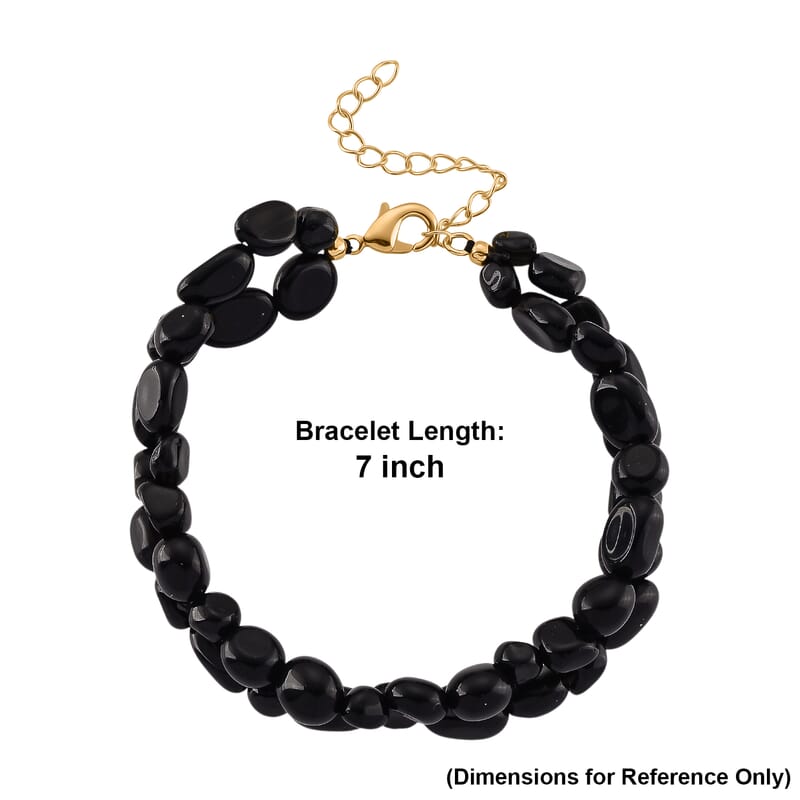 Black Obsidian 2-Row Beaded Bracelet in Goldtone (7-8.5In)